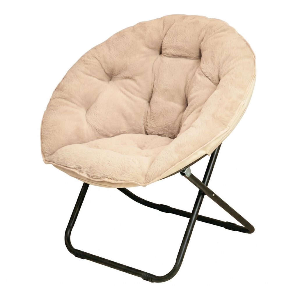 33" Beige Brown And Tufted Faux Fur and Metal Leopard Folding Lounge Chair