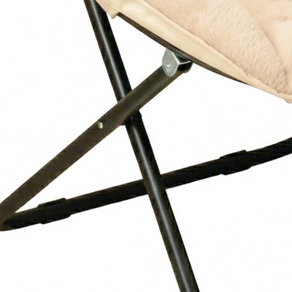 33" Beige Brown And Tufted Faux Fur and Metal Leopard Folding Lounge Chair