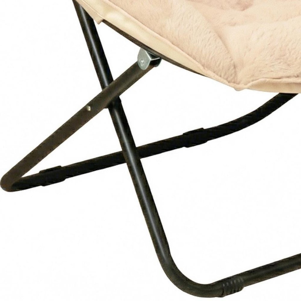 33" Beige Brown And Tufted Faux Fur and Metal Leopard Folding Lounge Chair