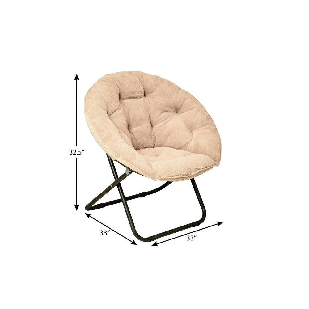 33" Beige Brown And Tufted Faux Fur and Metal Leopard Folding Lounge Chair