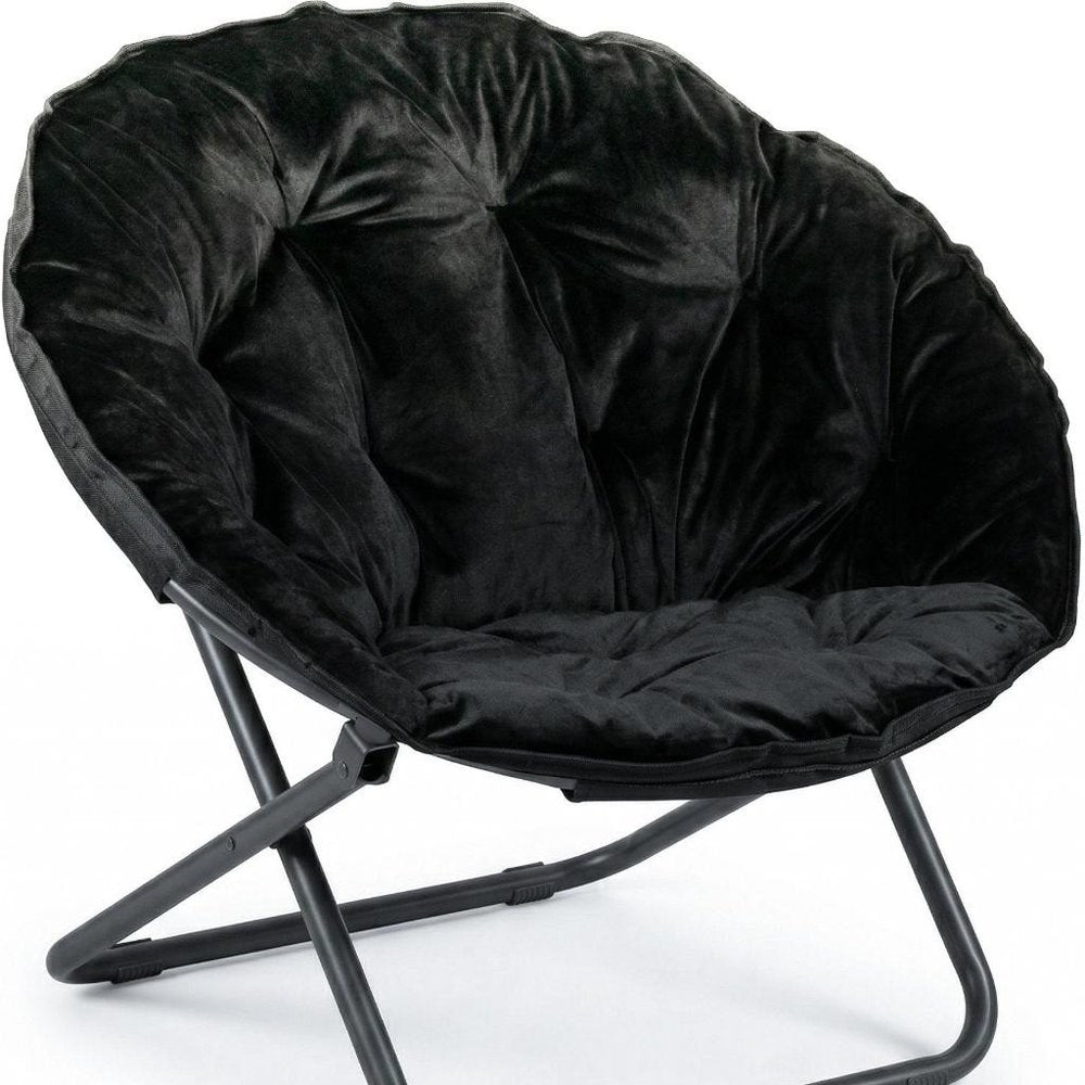 33" Beige Brown And Tufted Faux Fur and Metal Leopard Folding Lounge Chair
