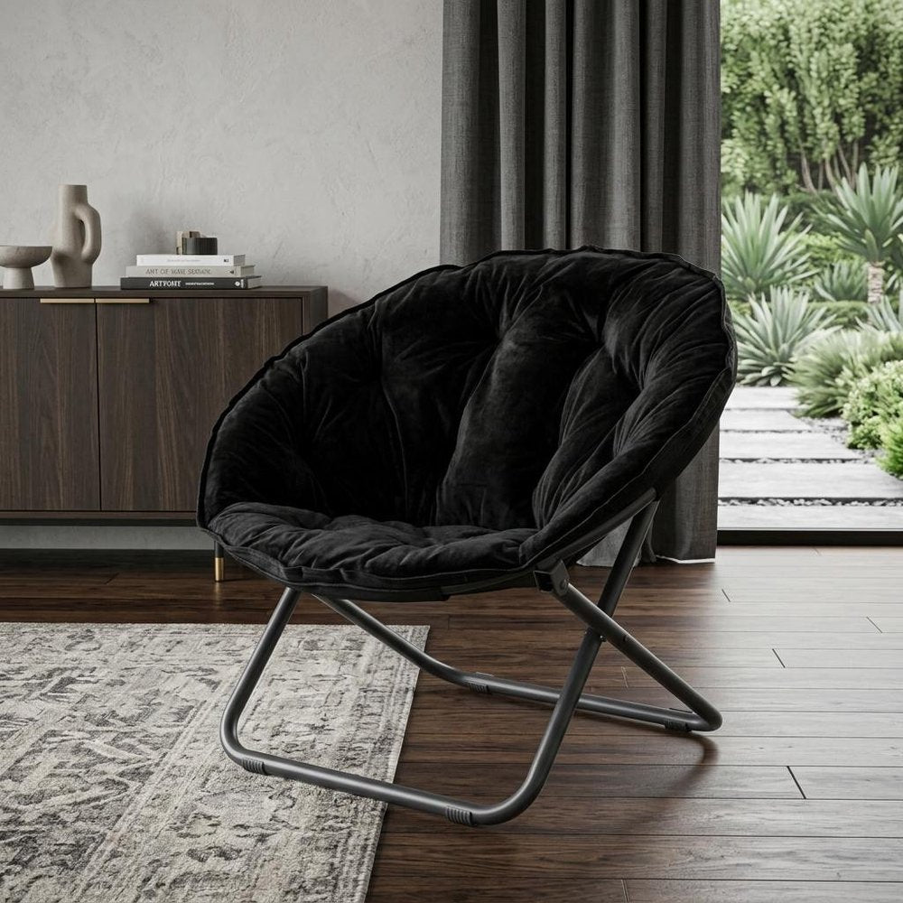 33" Beige Brown And Tufted Faux Fur and Metal Leopard Folding Lounge Chair