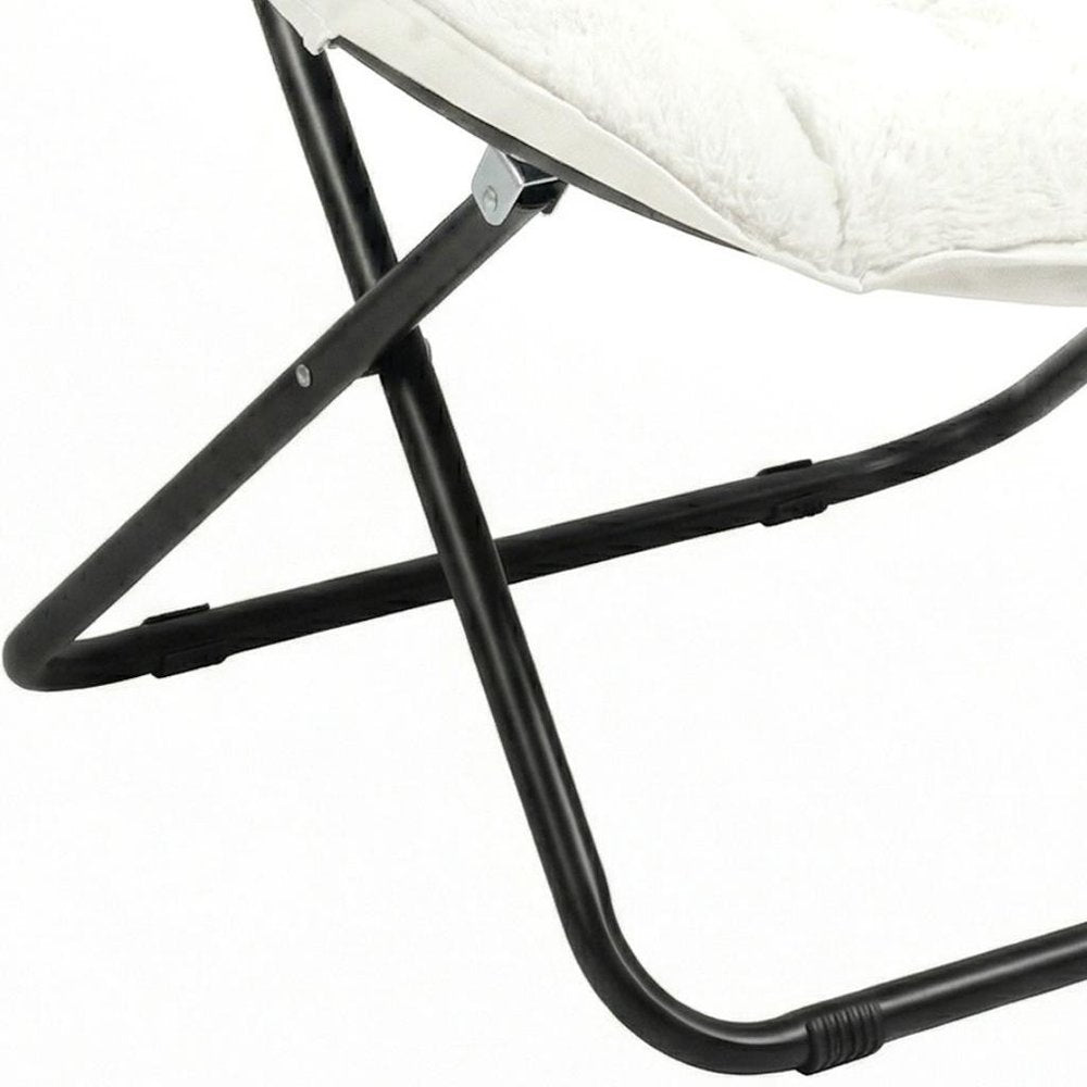 33" Beige Brown And Tufted Faux Fur and Metal Leopard Folding Lounge Chair