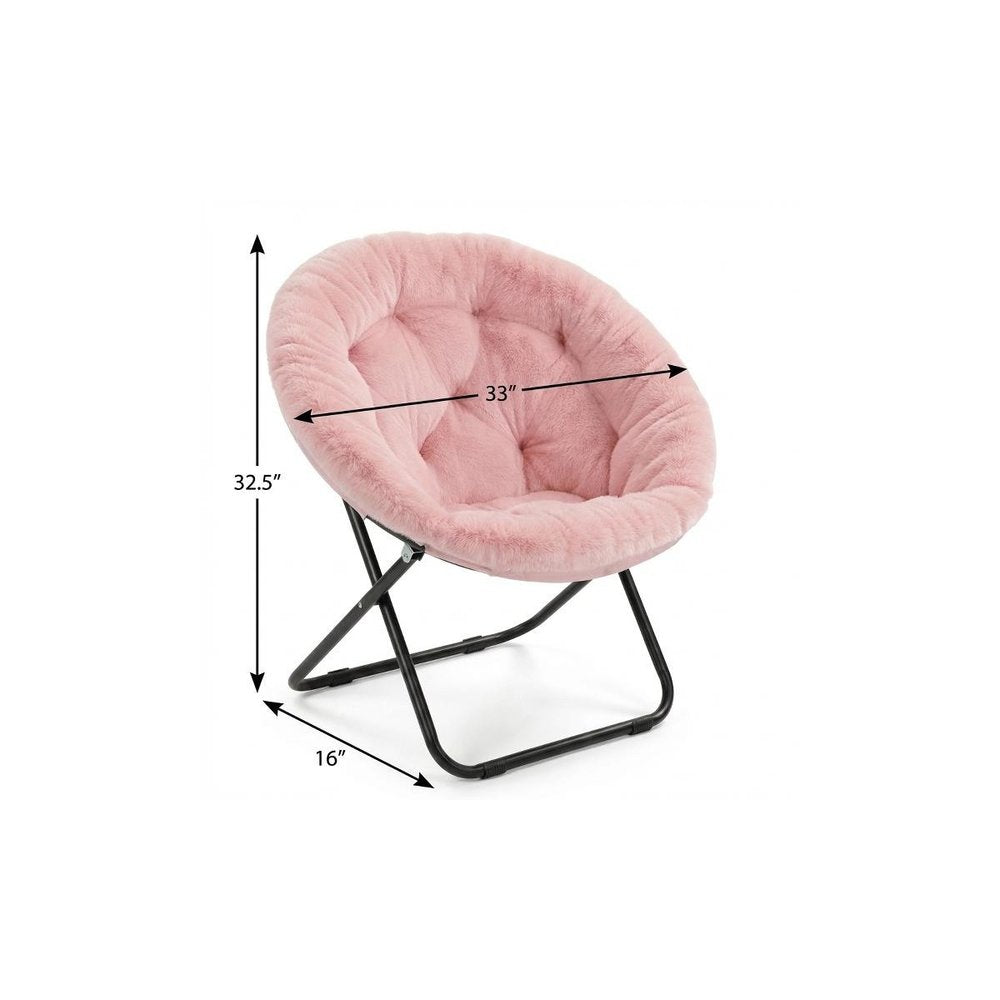 33" Pink Tufted Faux Fur and Metal Folding Lounge Chair