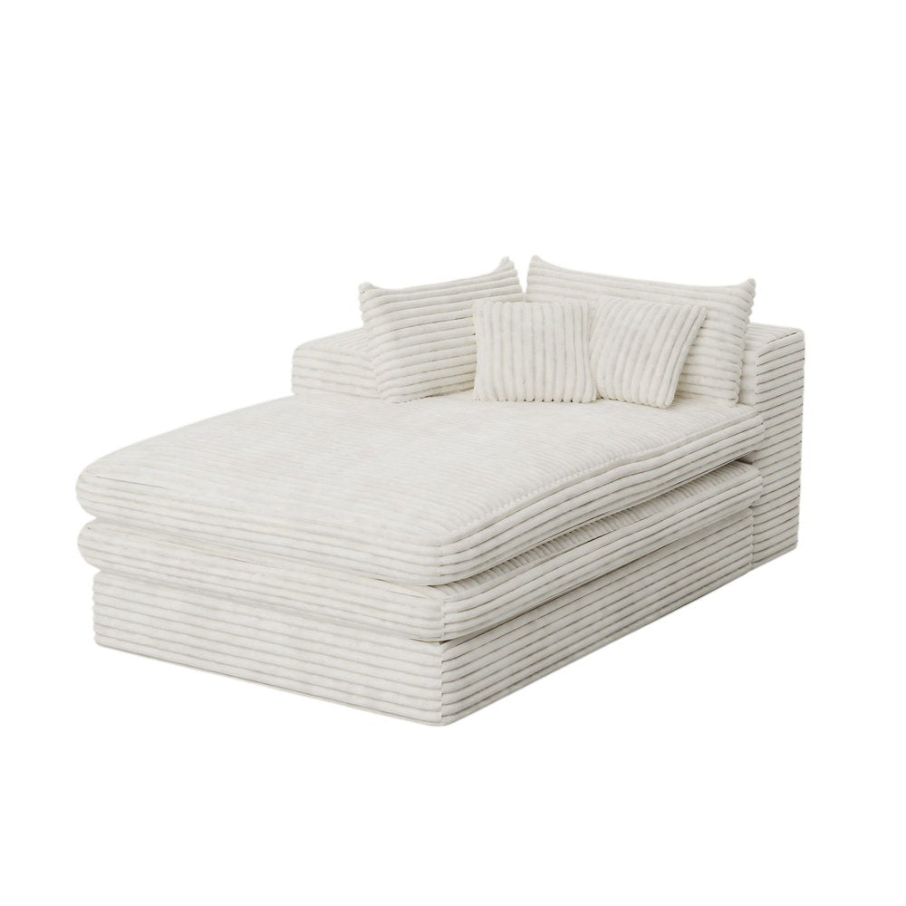67" White Corduroy Left Hand Facing Chaise Lounge Chair