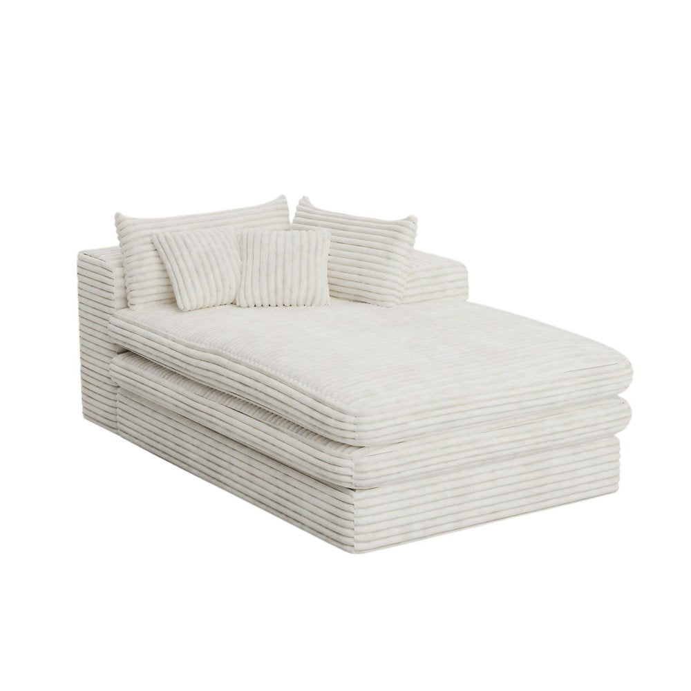 67" White Corduroy Left Hand Facing Chaise Lounge Chair