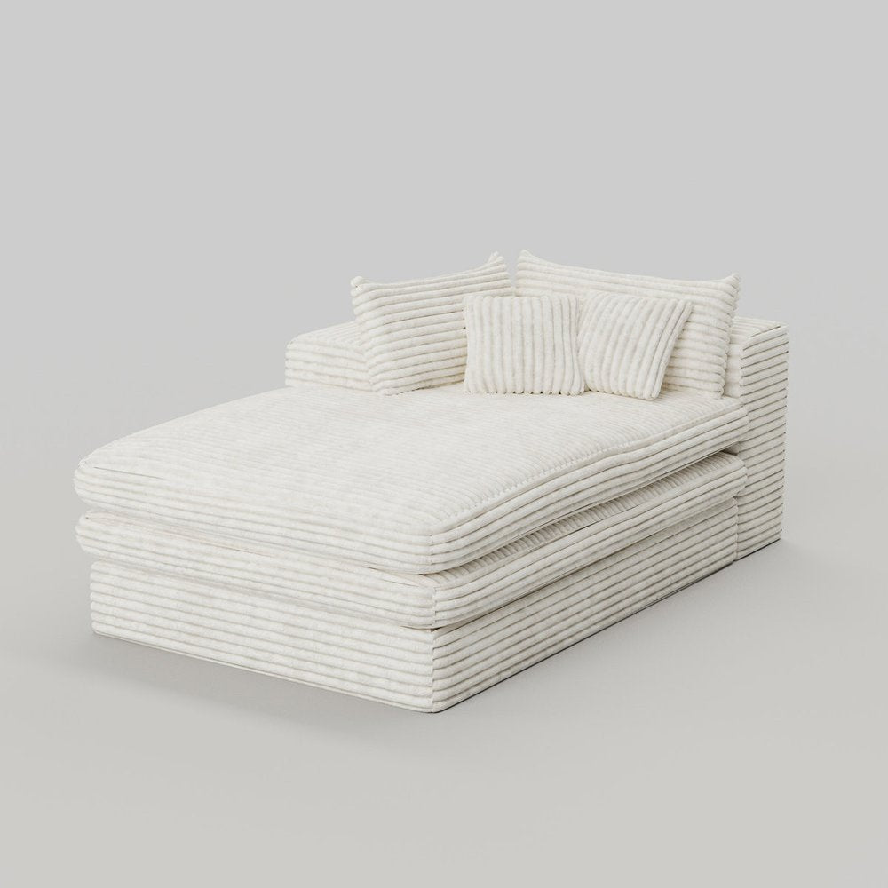 67" White Corduroy Left Hand Facing Chaise Lounge Chair
