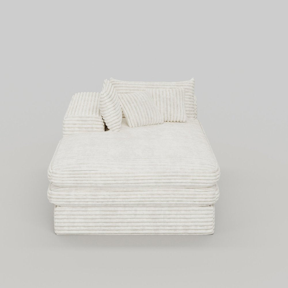 67" White Corduroy Left Hand Facing Chaise Lounge Chair