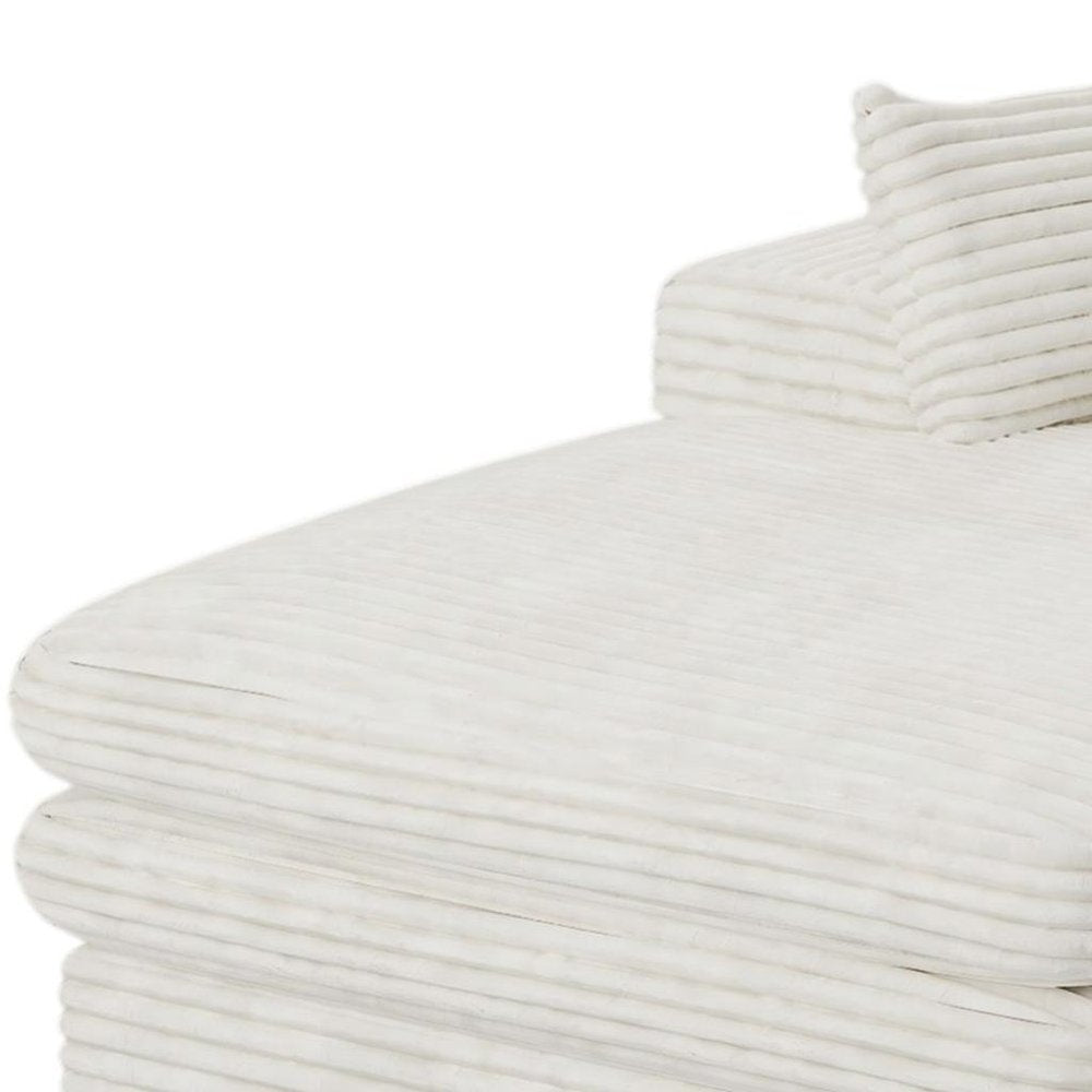 67" White Corduroy Left Hand Facing Chaise Lounge Chair