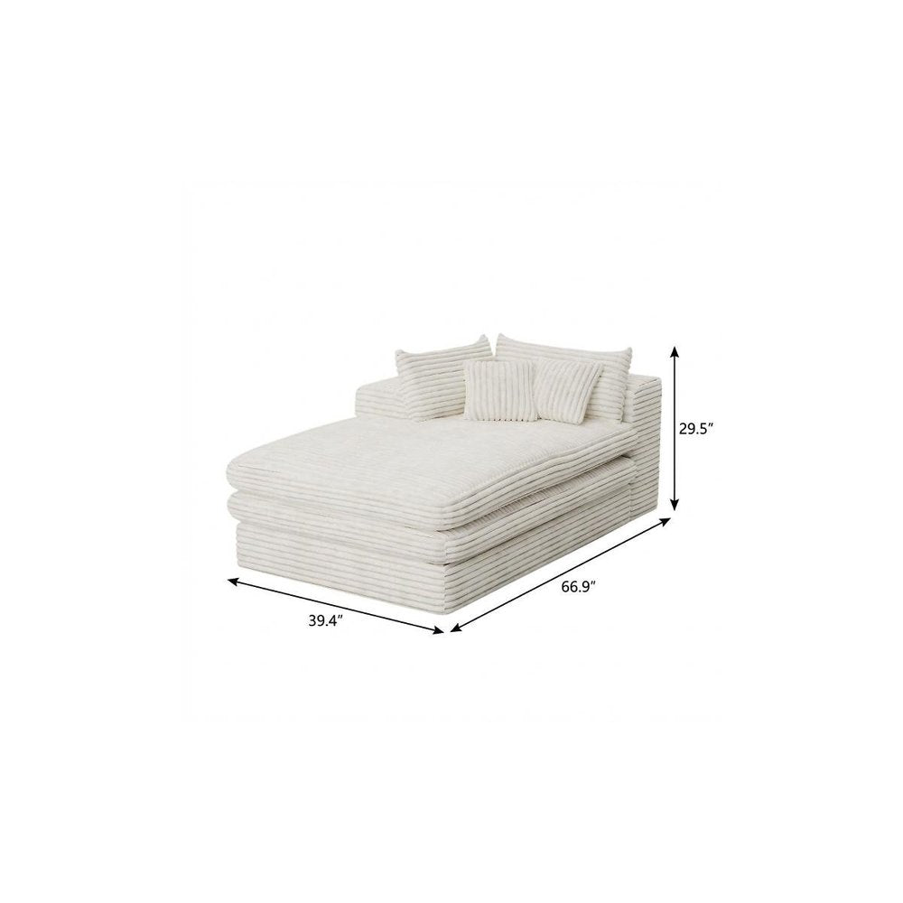 67" White Corduroy Left Hand Facing Chaise Lounge Chair