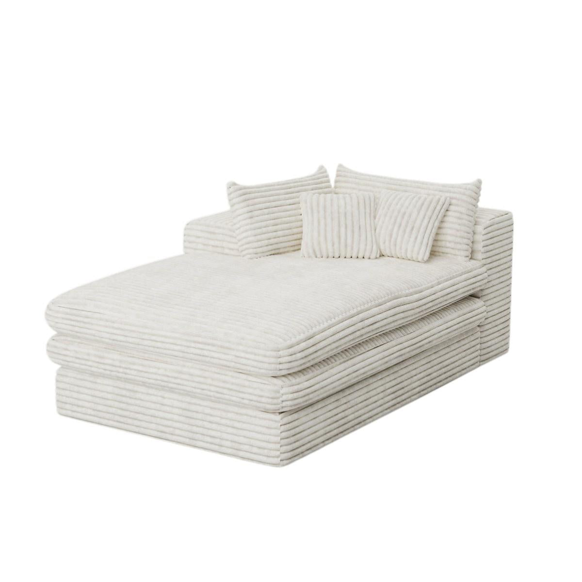 67" White Corduroy Right Hand Facing Chaise Lounge Chair