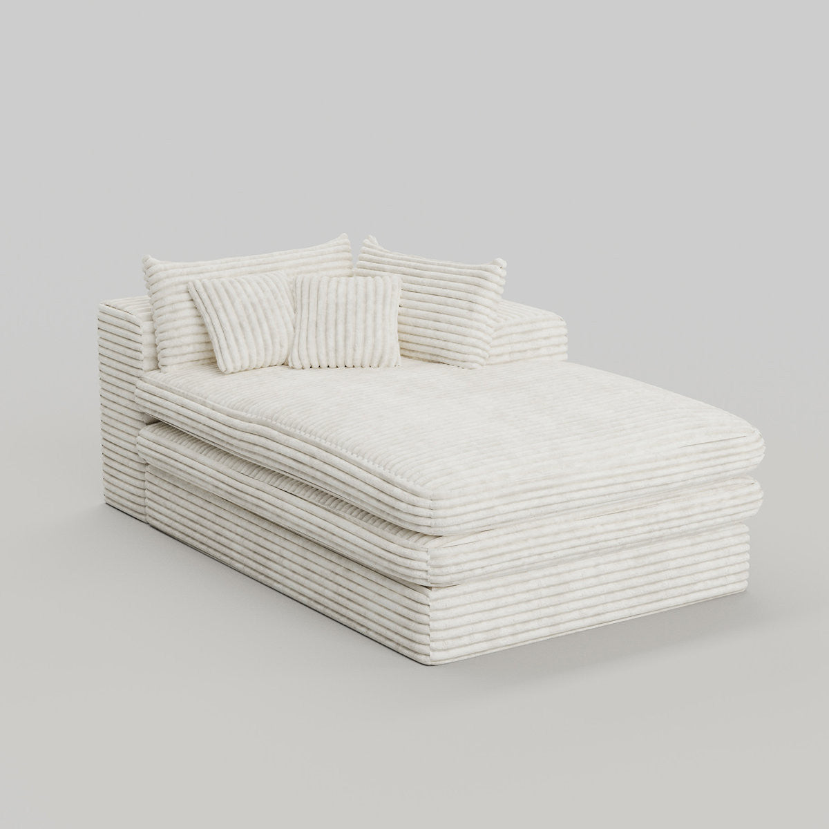 67" White Corduroy Right Hand Facing Chaise Lounge Chair