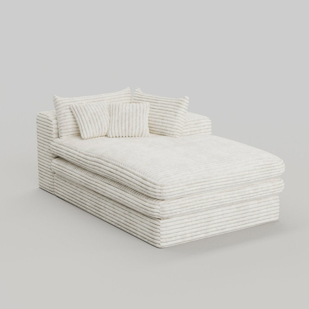 67" White Corduroy Left Hand Facing Chaise Lounge Chair