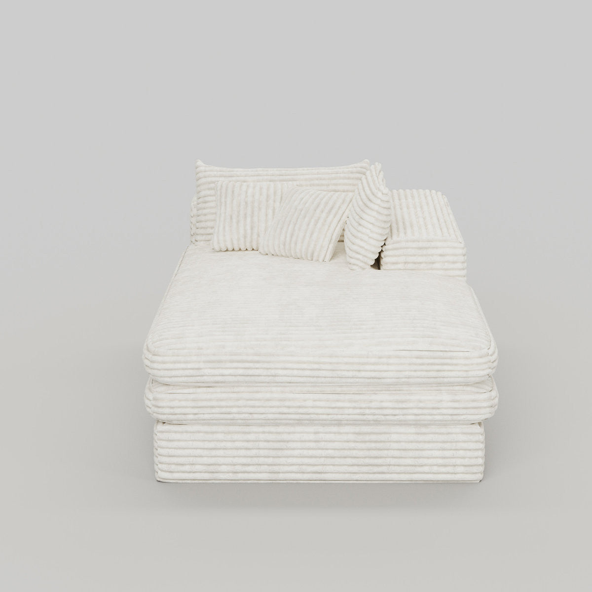 67" White Corduroy Right Hand Facing Chaise Lounge Chair