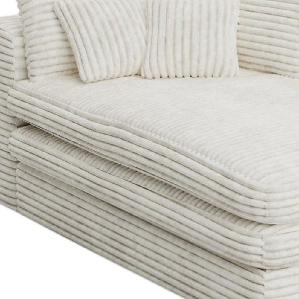 67" White Corduroy Left Hand Facing Chaise Lounge Chair
