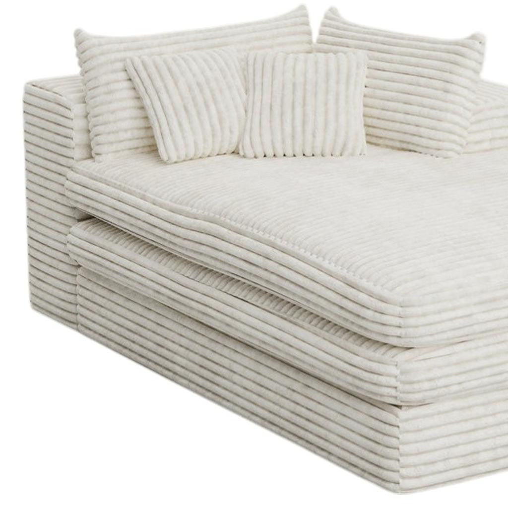 67" White Corduroy Right Hand Facing Chaise Lounge Chair