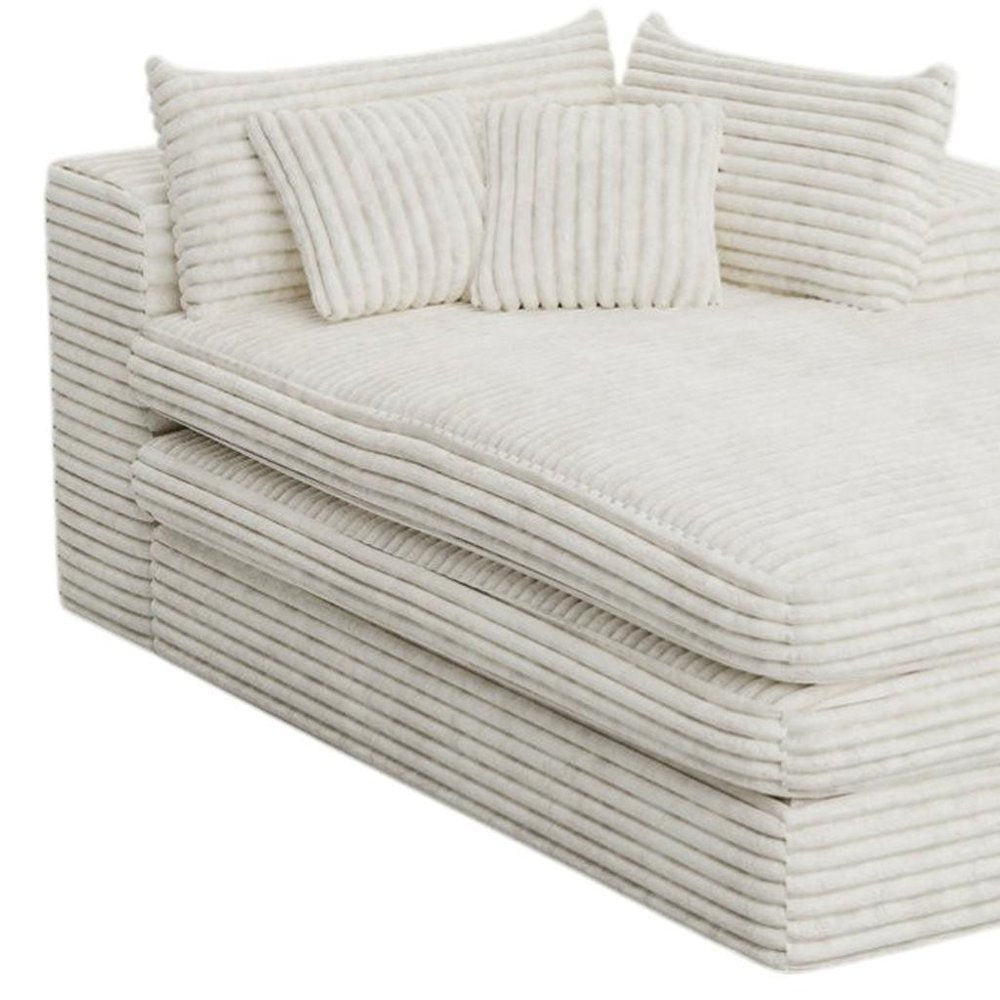 67" White Corduroy Left Hand Facing Chaise Lounge Chair