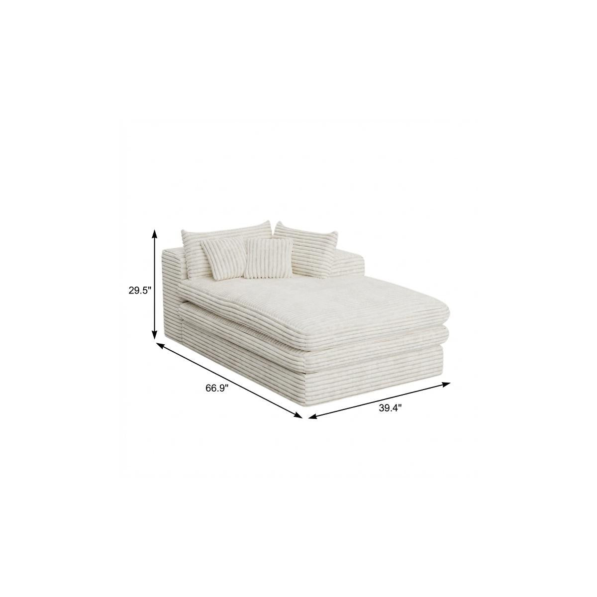 67" White Corduroy Right Hand Facing Chaise Lounge Chair