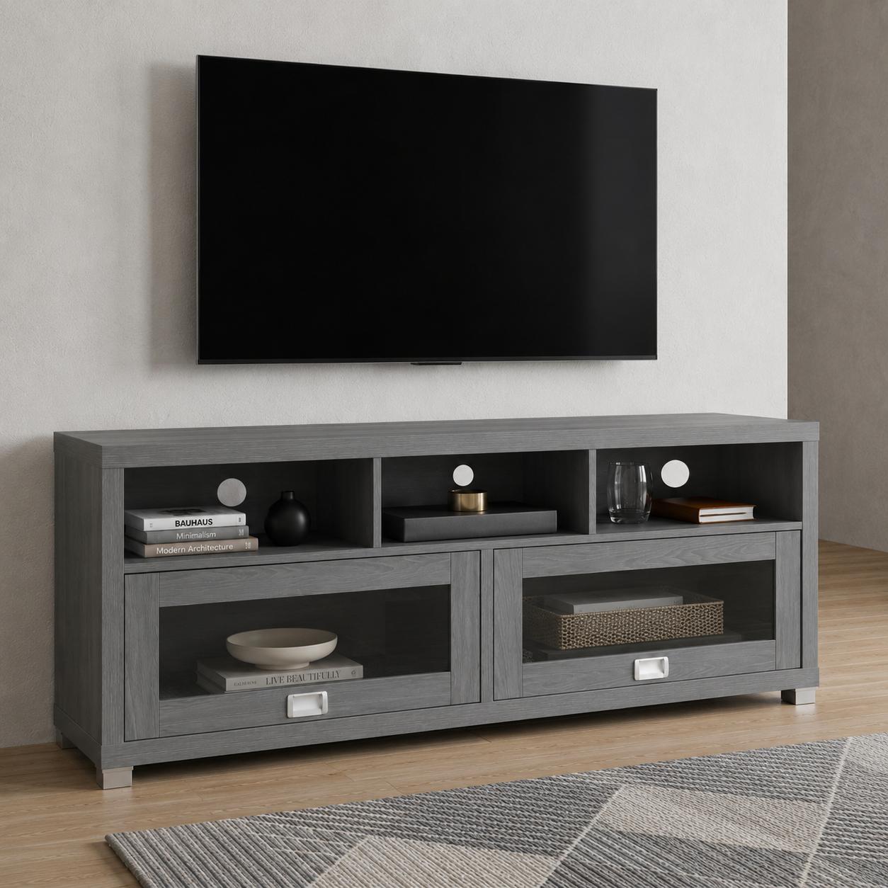 57" Gray Wood Enclosed and Open Storage TV Stand