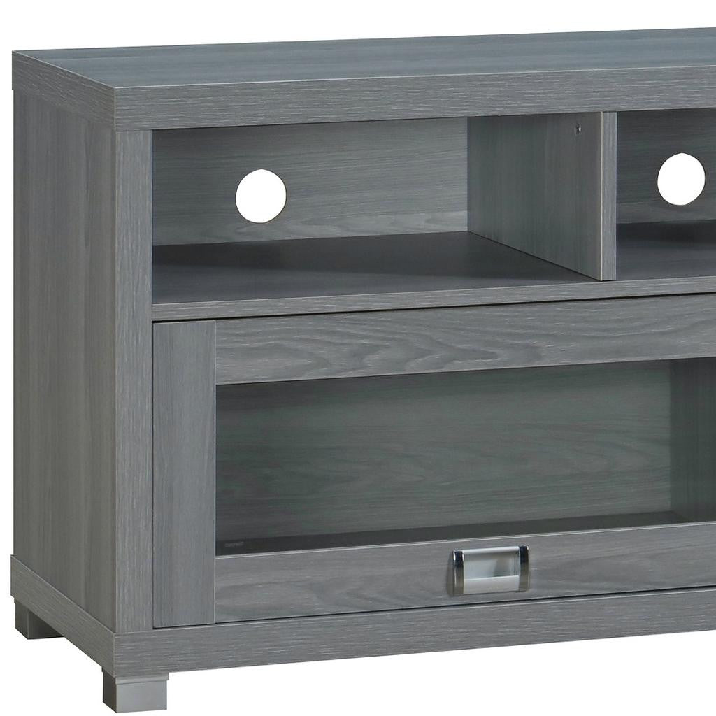 57" Gray Wood Enclosed and Open Storage TV Stand