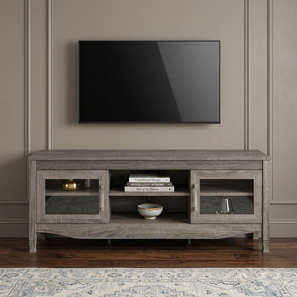 53" Gray Wood Enclosed and Open Storage TV Stand