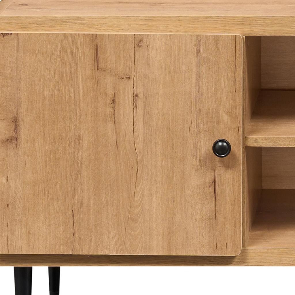 55" Natural Wood Enclosed and Open Storage TV Stand