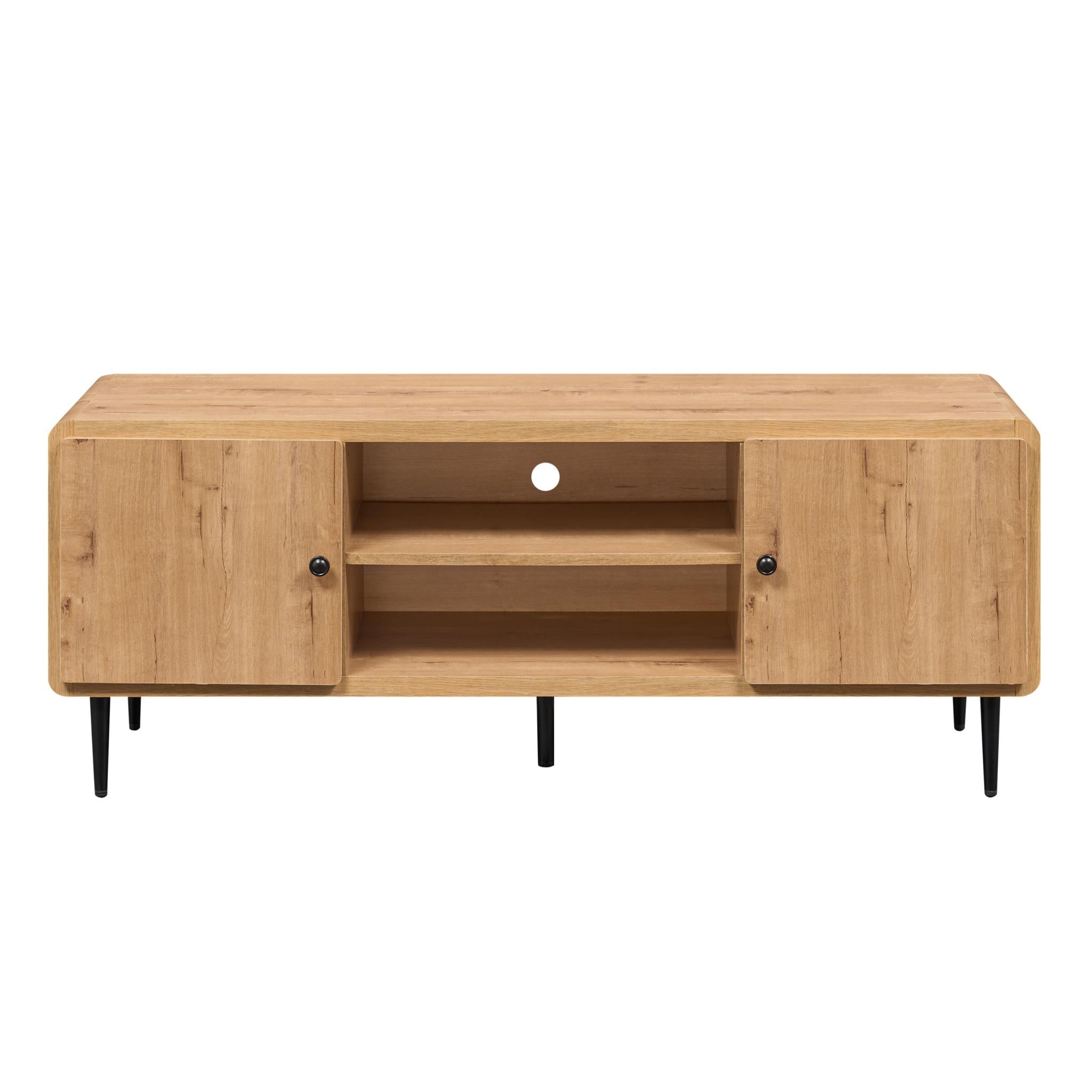 55" Natural Wood Enclosed and Open Storage TV Stand