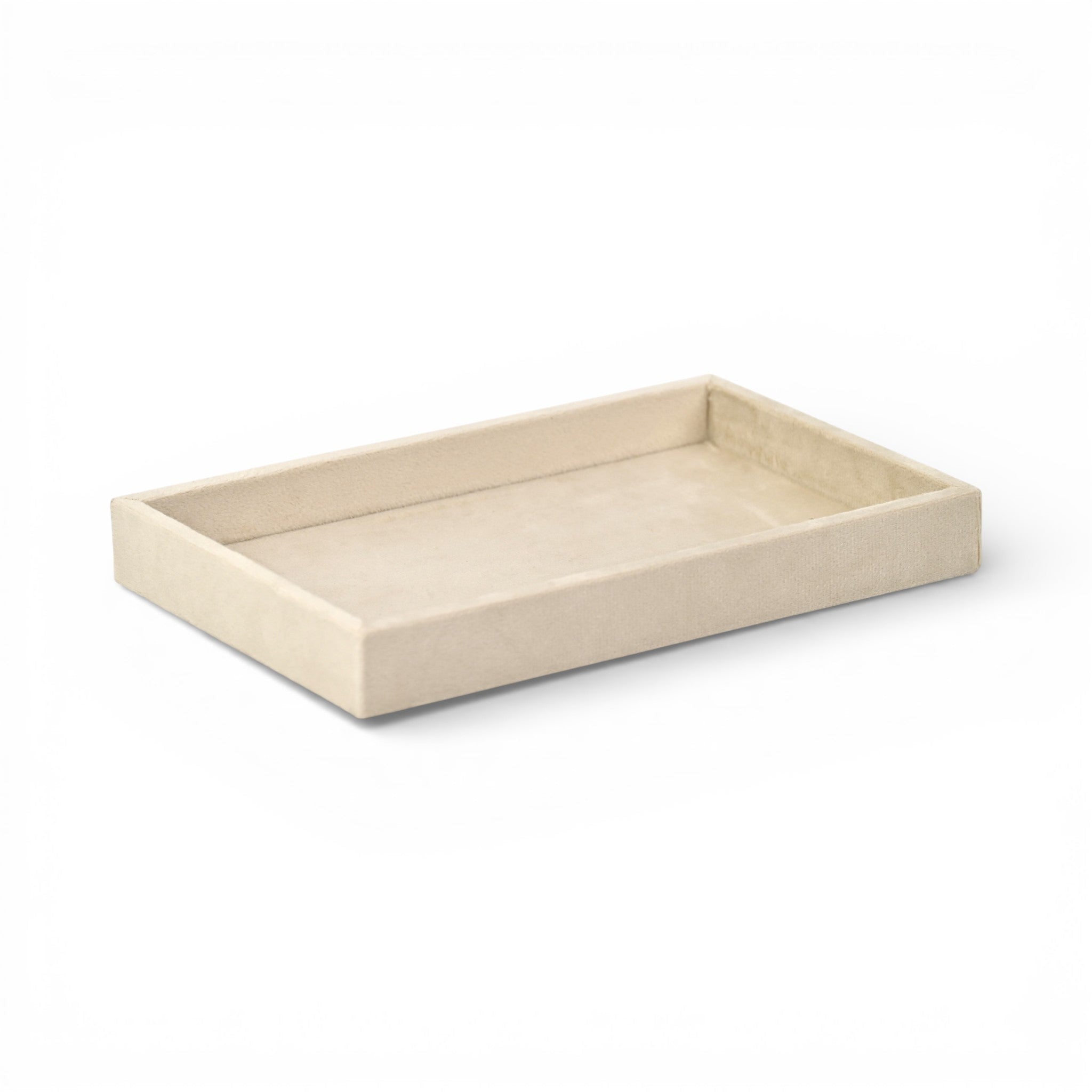 9" Cream Wood And Velvet Handmade Trinket Tray