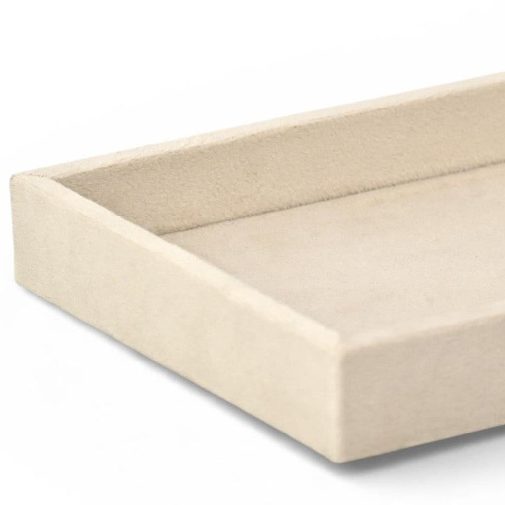 9" Cream Wood And Velvet Handmade Trinket Tray