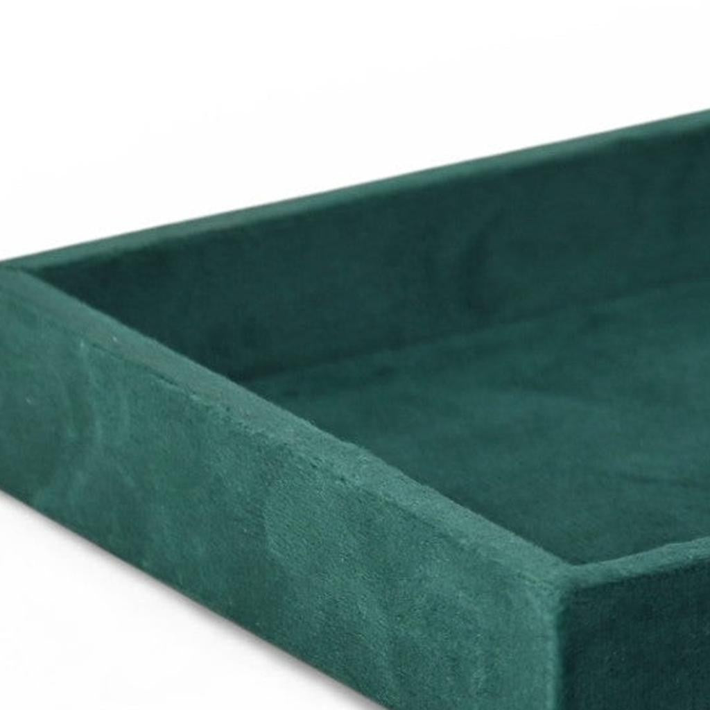 9" Green Wood And Velvet Handmade Trinket Tray