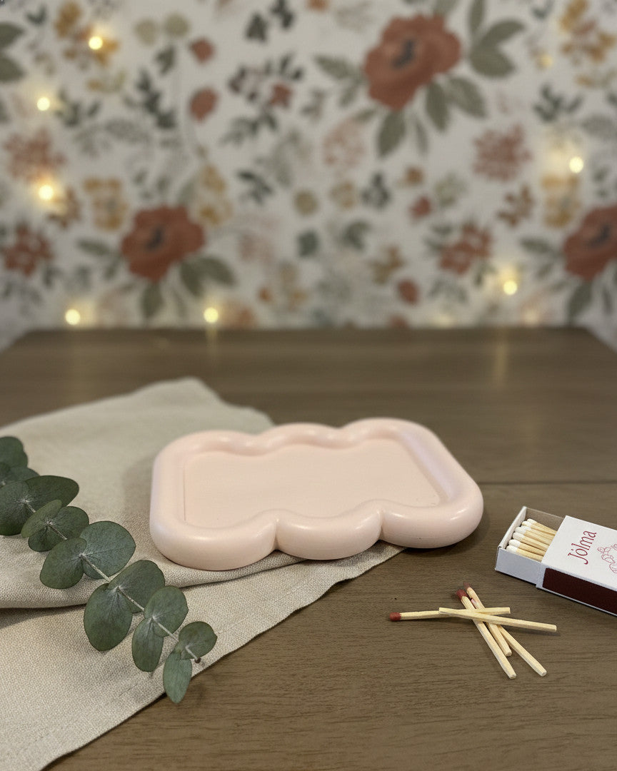 7" Pale Pink Resin Handmade Scalloped Trinket Tray