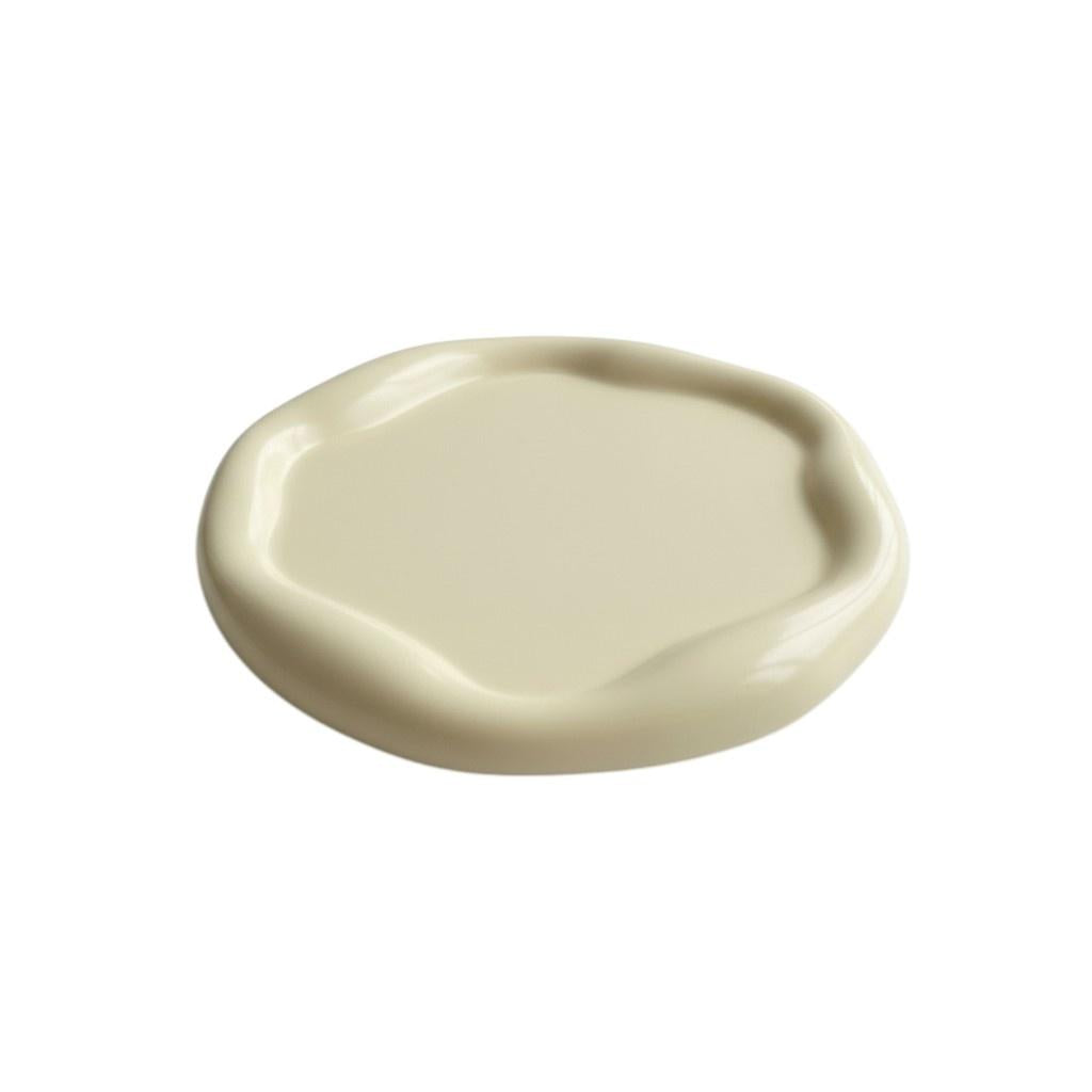 7" Light Yellow Resin Handmade Round Trinket Tray