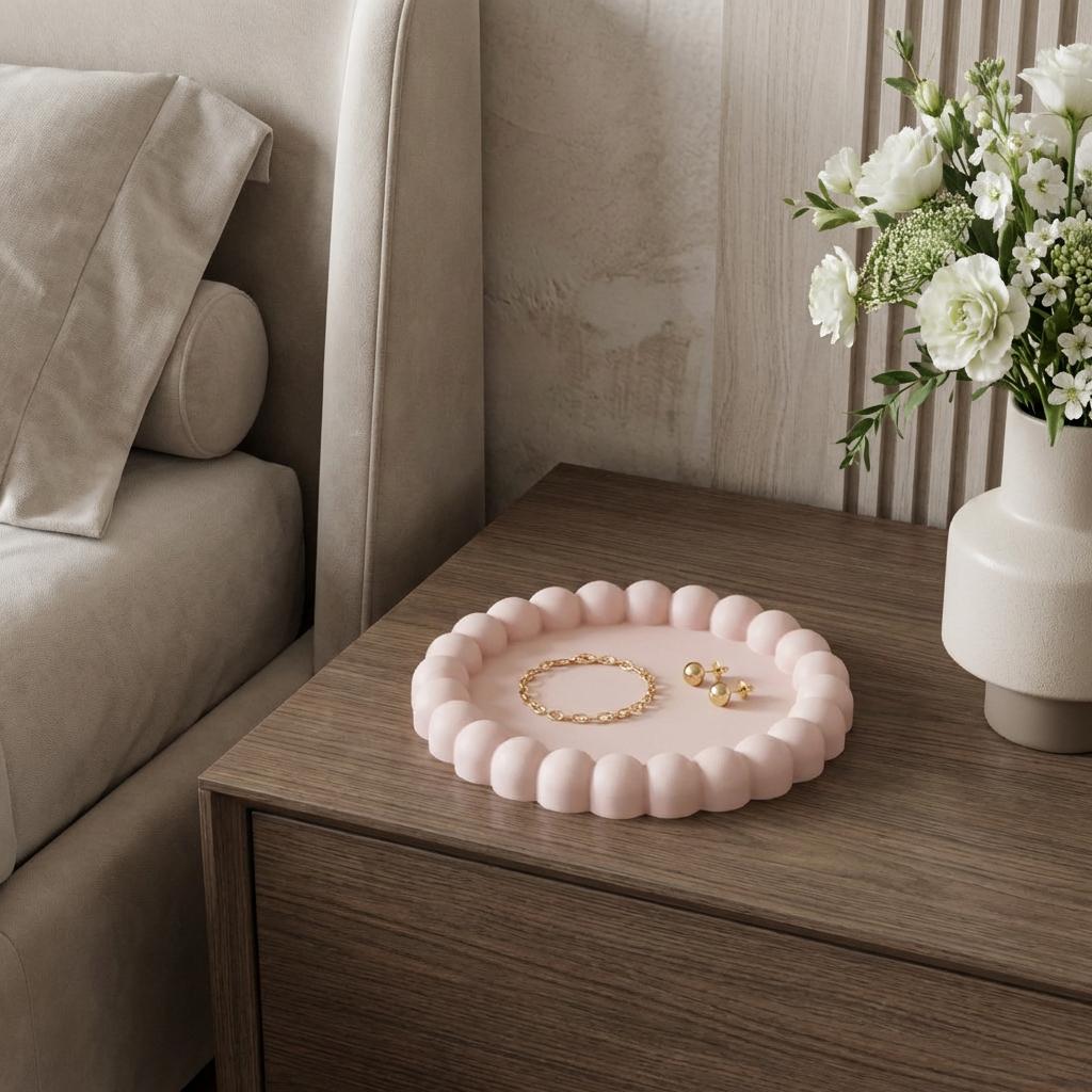 6" Pale Pink Resin Handmade Round Trinket Tray