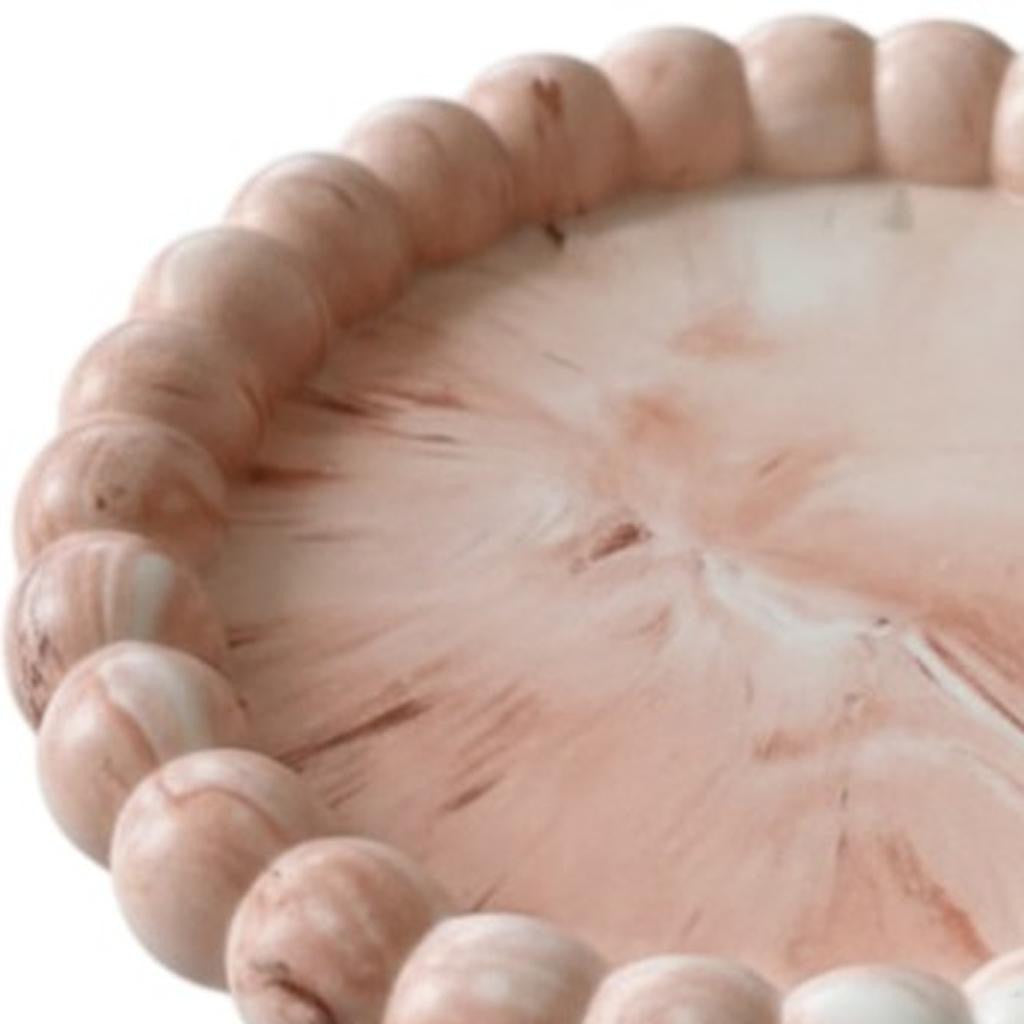 6" Pink And White Resin Marbleized Handmade Round Trinket Tray