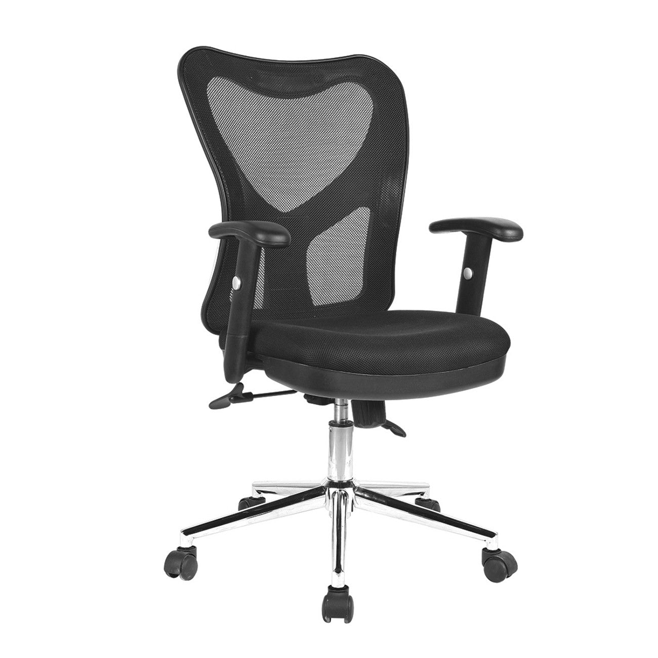 Black And Silver Adjustable Height Swivel Rolling Office Chair