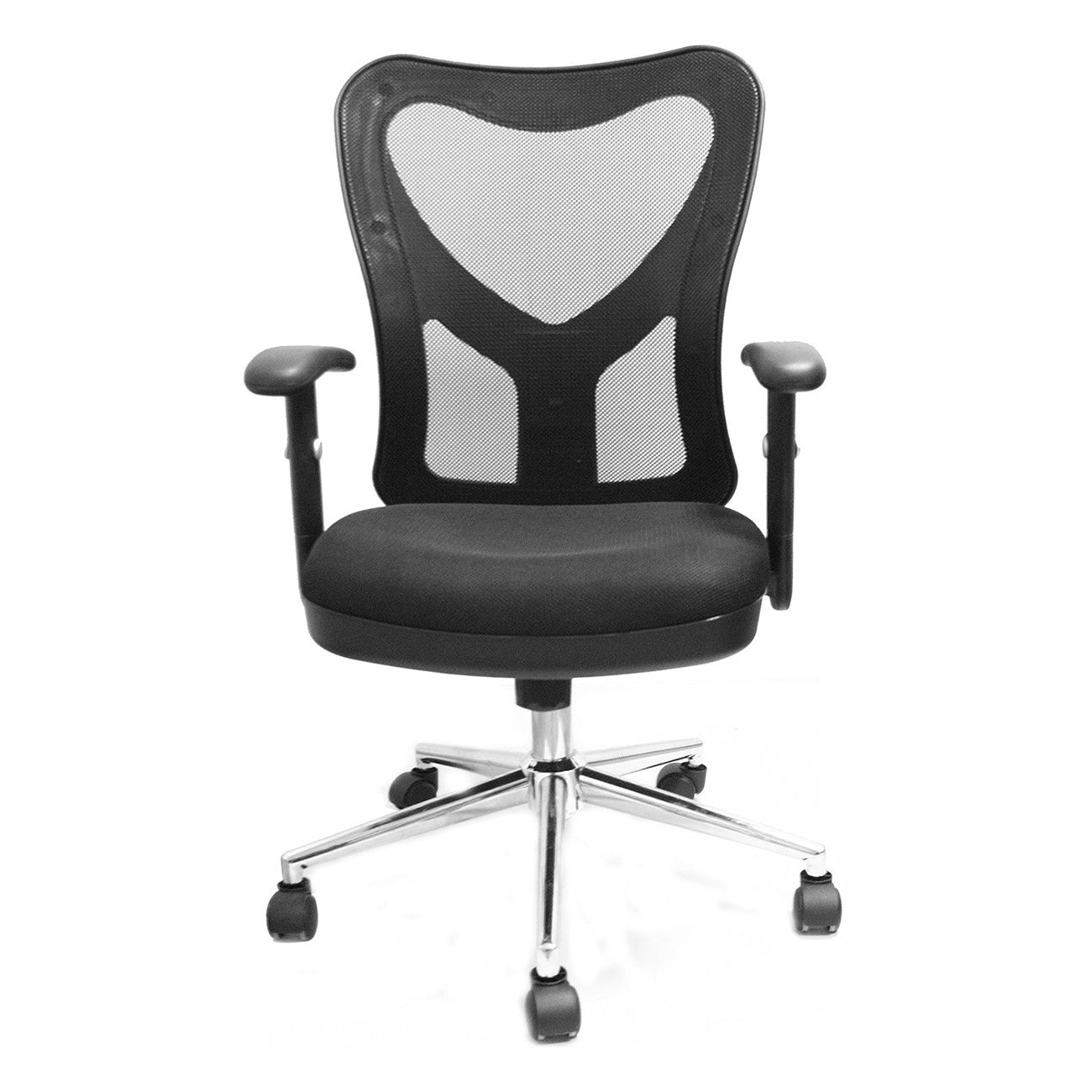 Black And Silver Adjustable Height Swivel Rolling Office Chair