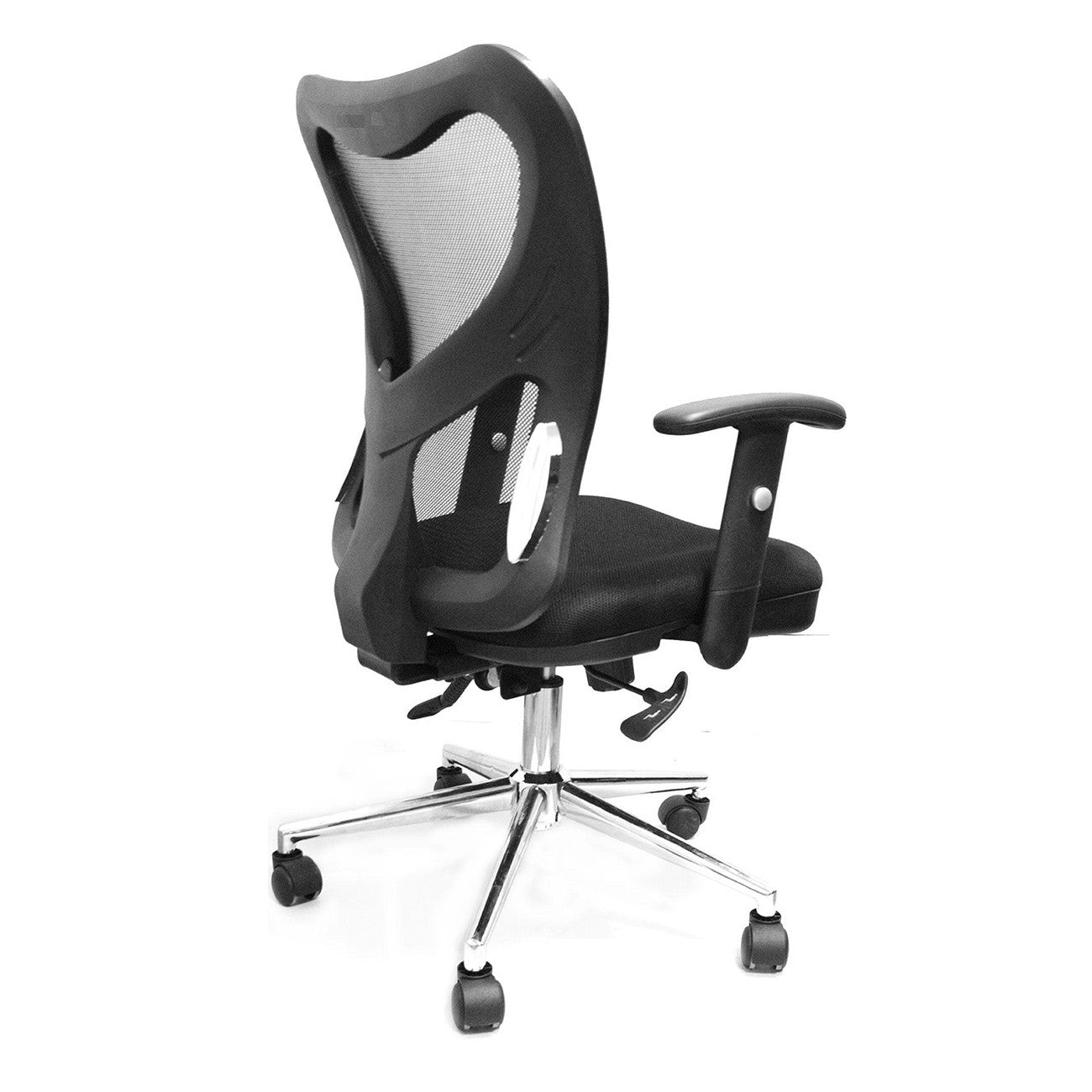 Black And Silver Adjustable Height Swivel Rolling Office Chair