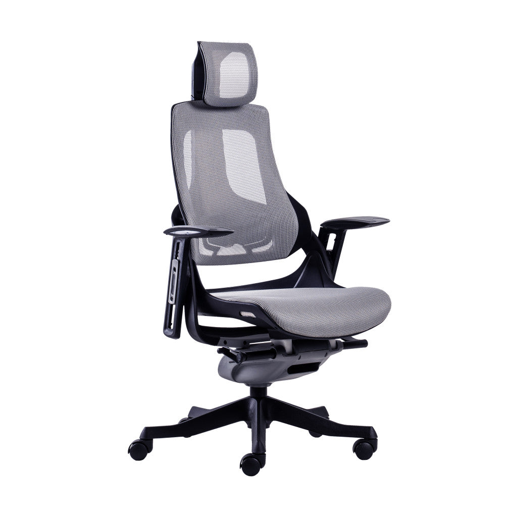 Gray And Black Adjustable Height Swivel Rolling Executive Office Chair