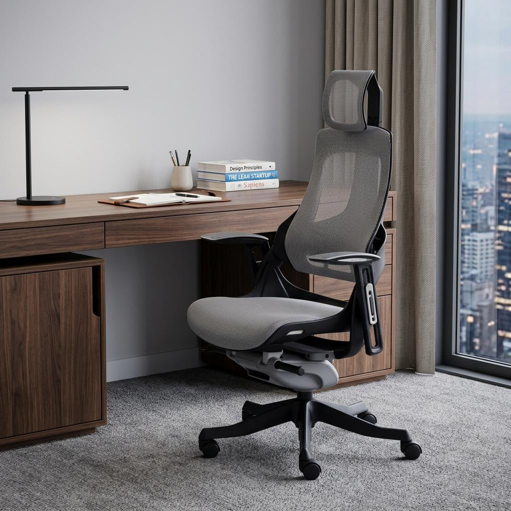 Gray And Black Adjustable Height Swivel Rolling Executive Office Chair