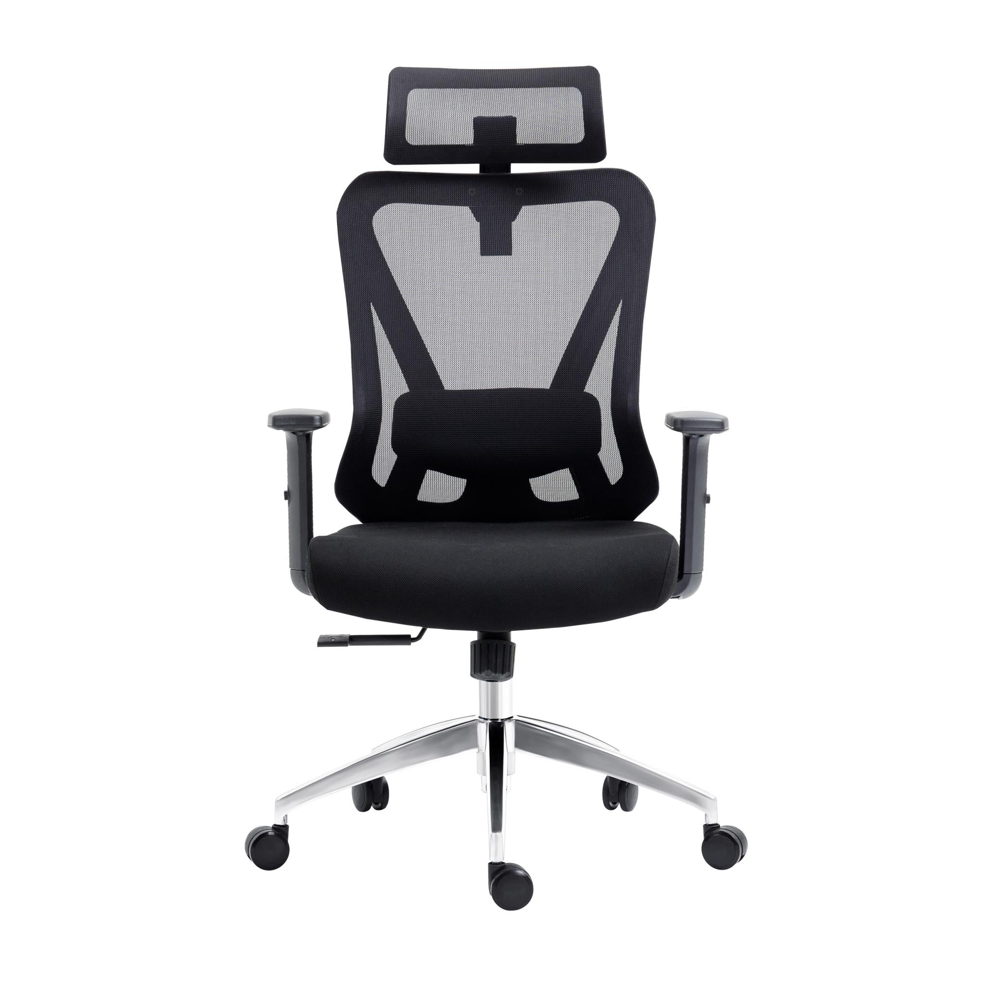 Black And Silver Adjustable Height Swivel Rolling Office Chair