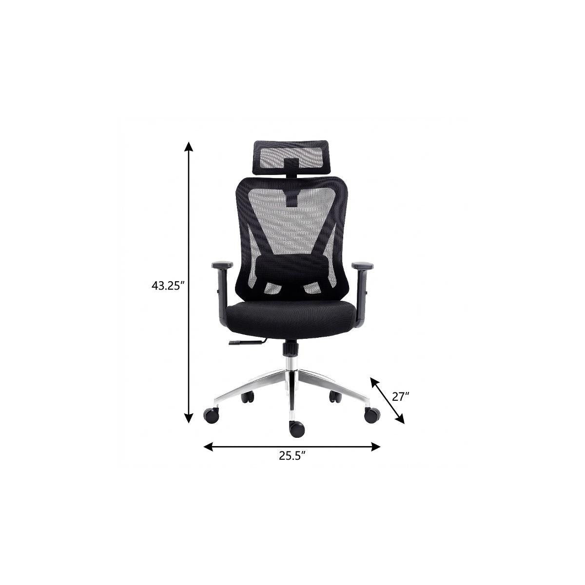 Black And Silver Adjustable Height Swivel Rolling Office Chair