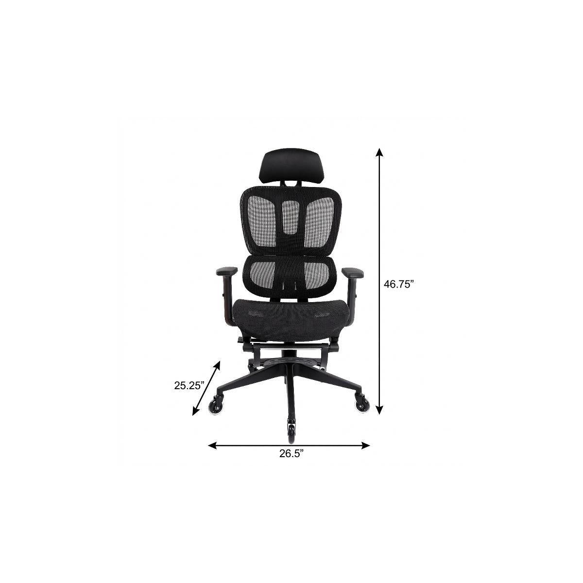 Black Adjustable Height Swivel Rolling Office Chair With Footrest