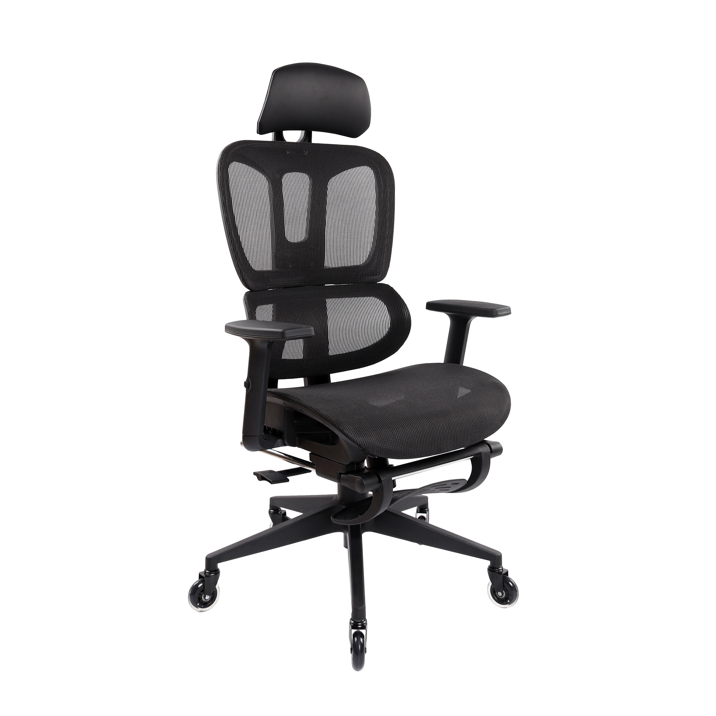 Black Adjustable Height Swivel Rolling Office Chair With Footrest