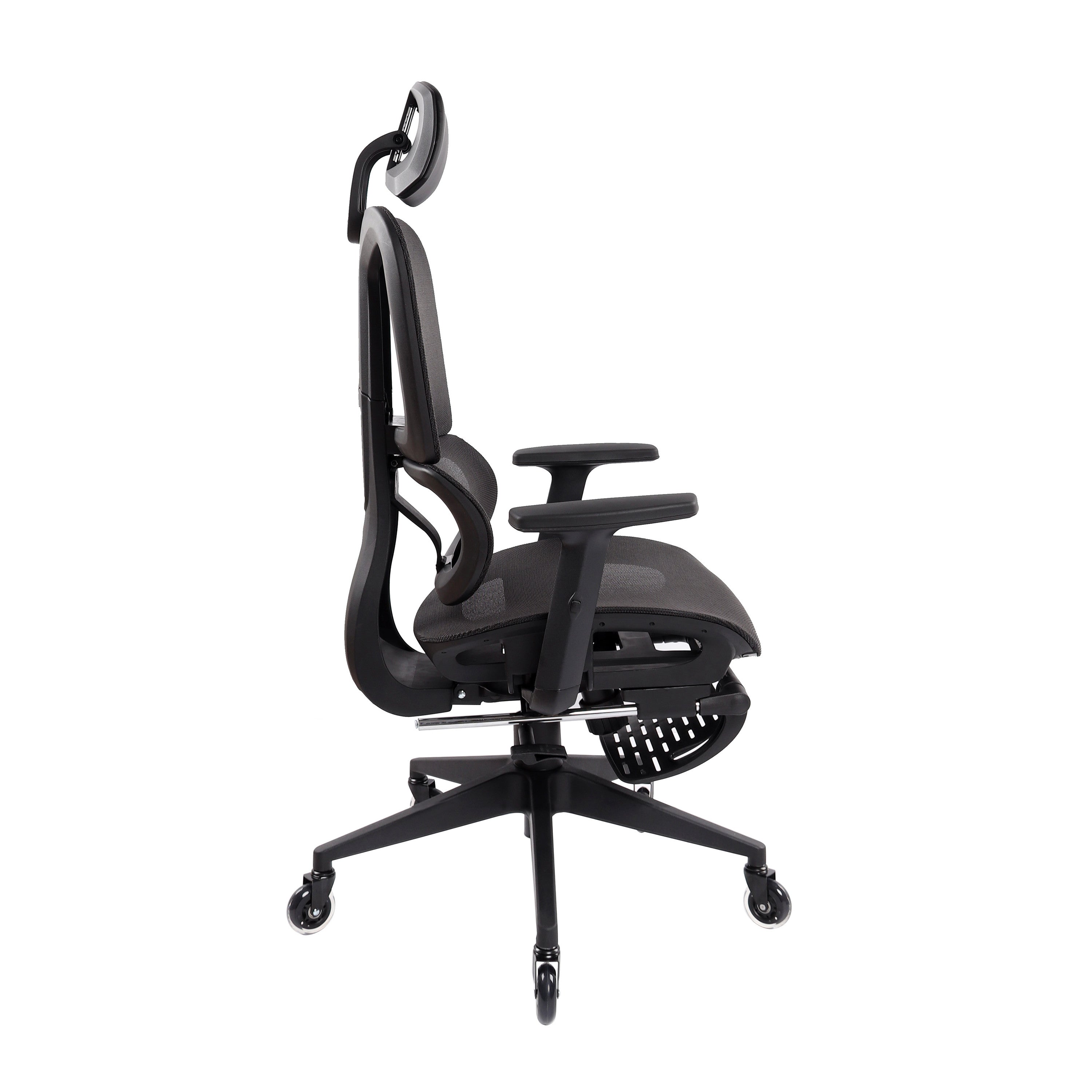 Black Adjustable Height Swivel Rolling Office Chair With Footrest
