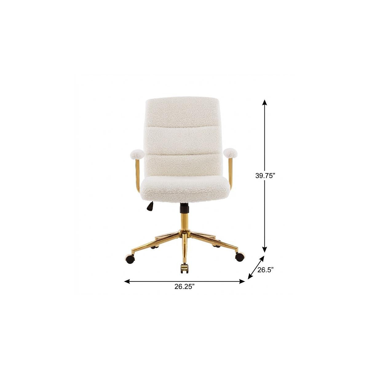 White And Gold Boucle Swivel Rolling Executive Office Chair