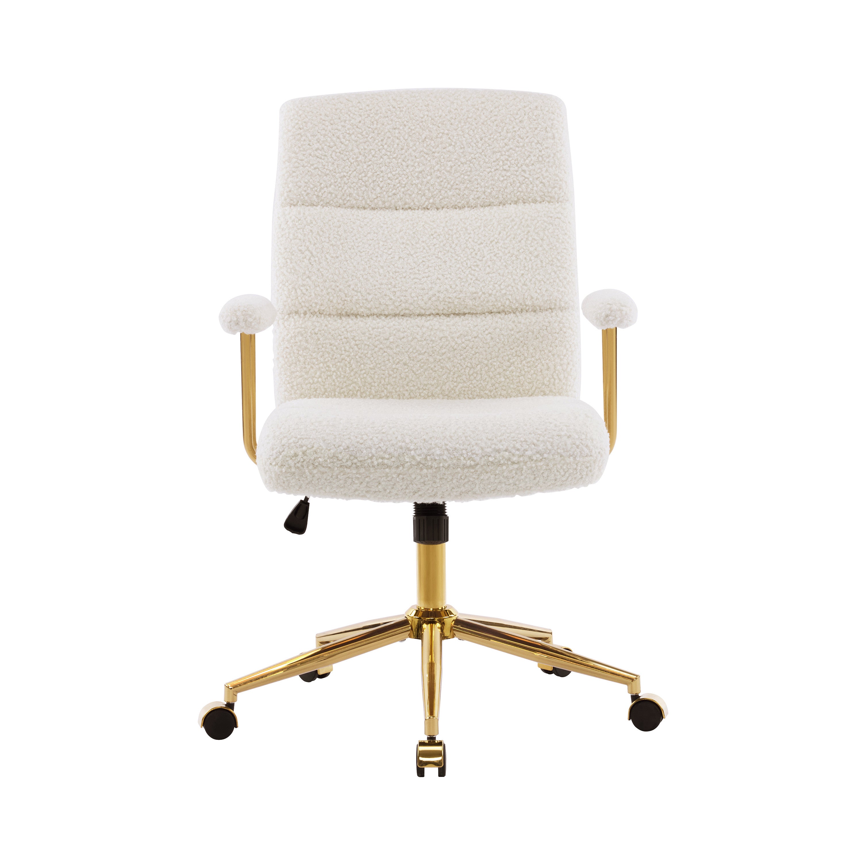 White And Gold Boucle Swivel Rolling Executive Office Chair