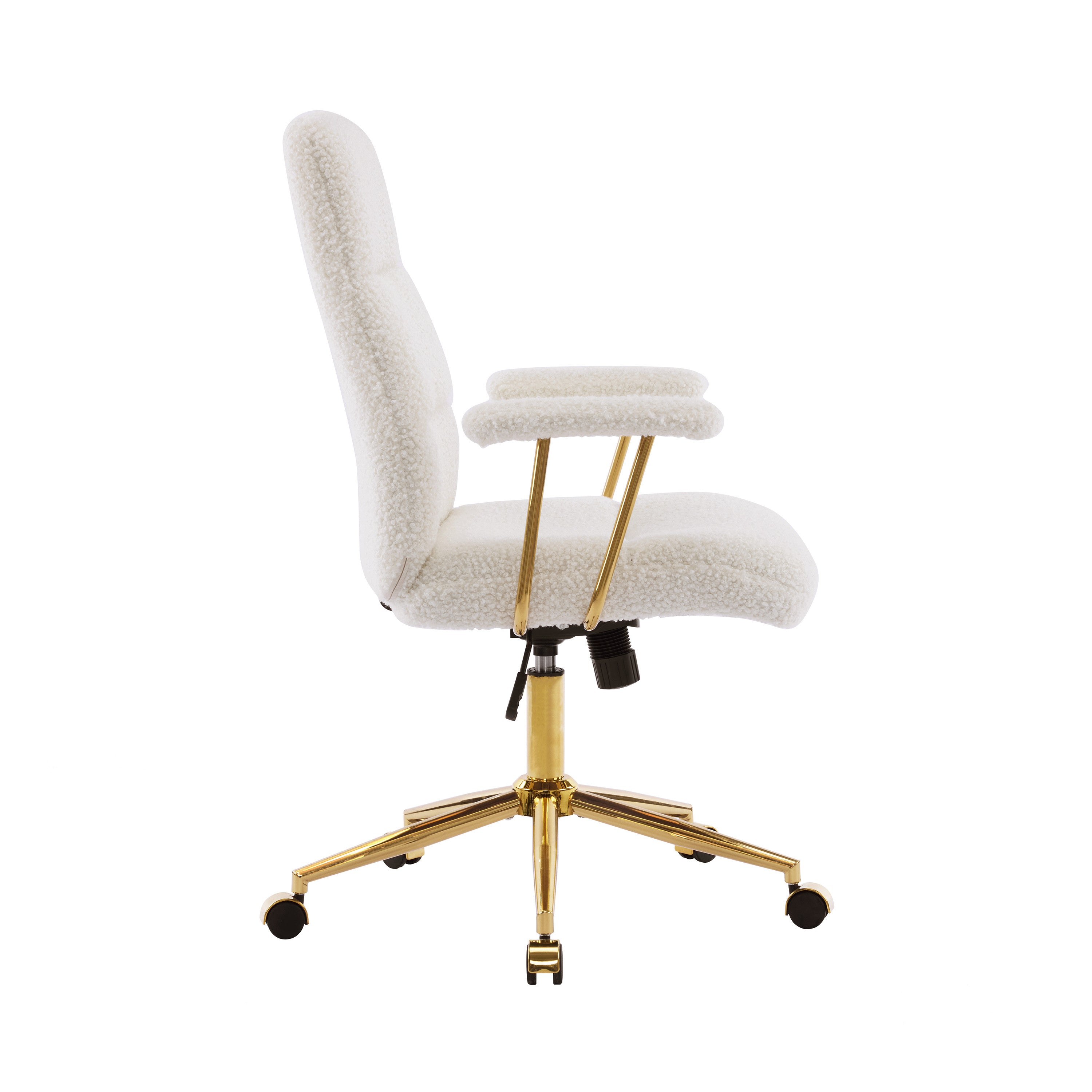 White And Gold Boucle Swivel Rolling Executive Office Chair