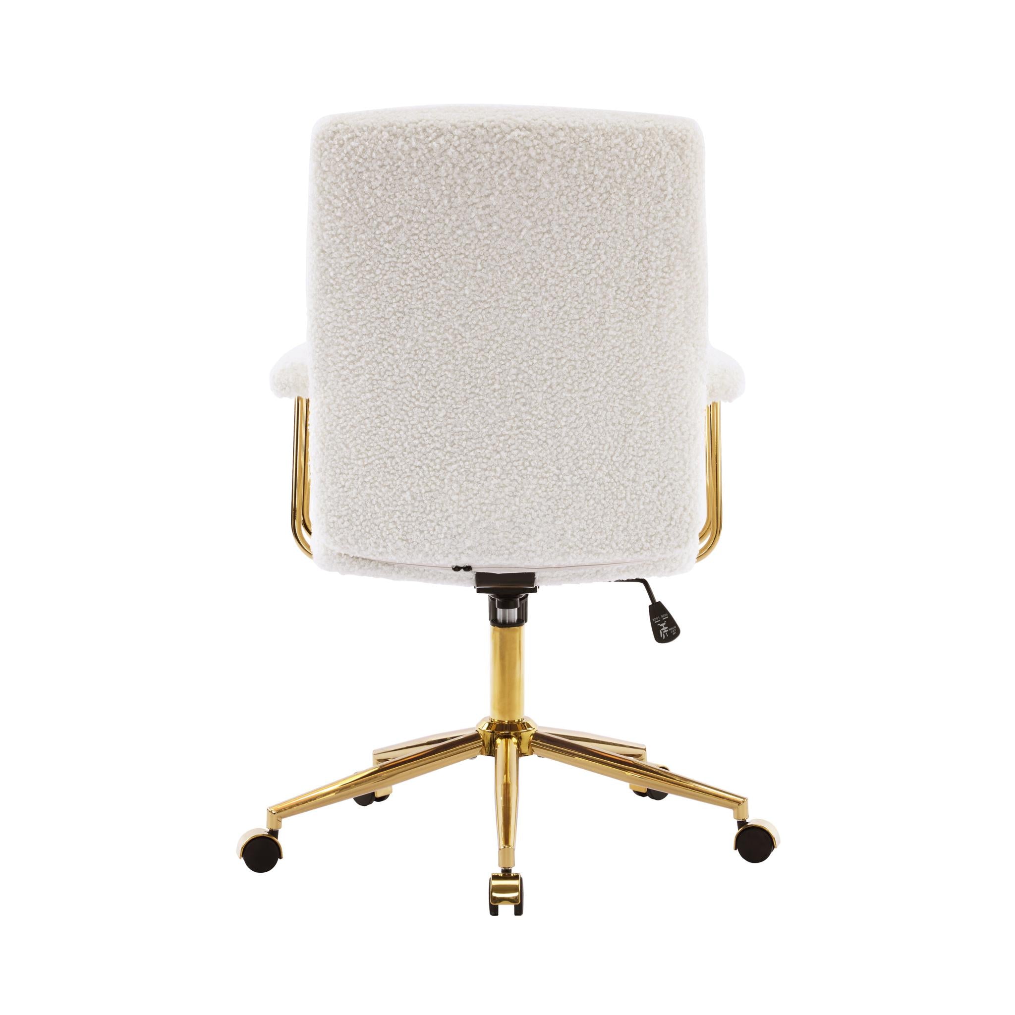 White And Gold Boucle Swivel Rolling Executive Office Chair