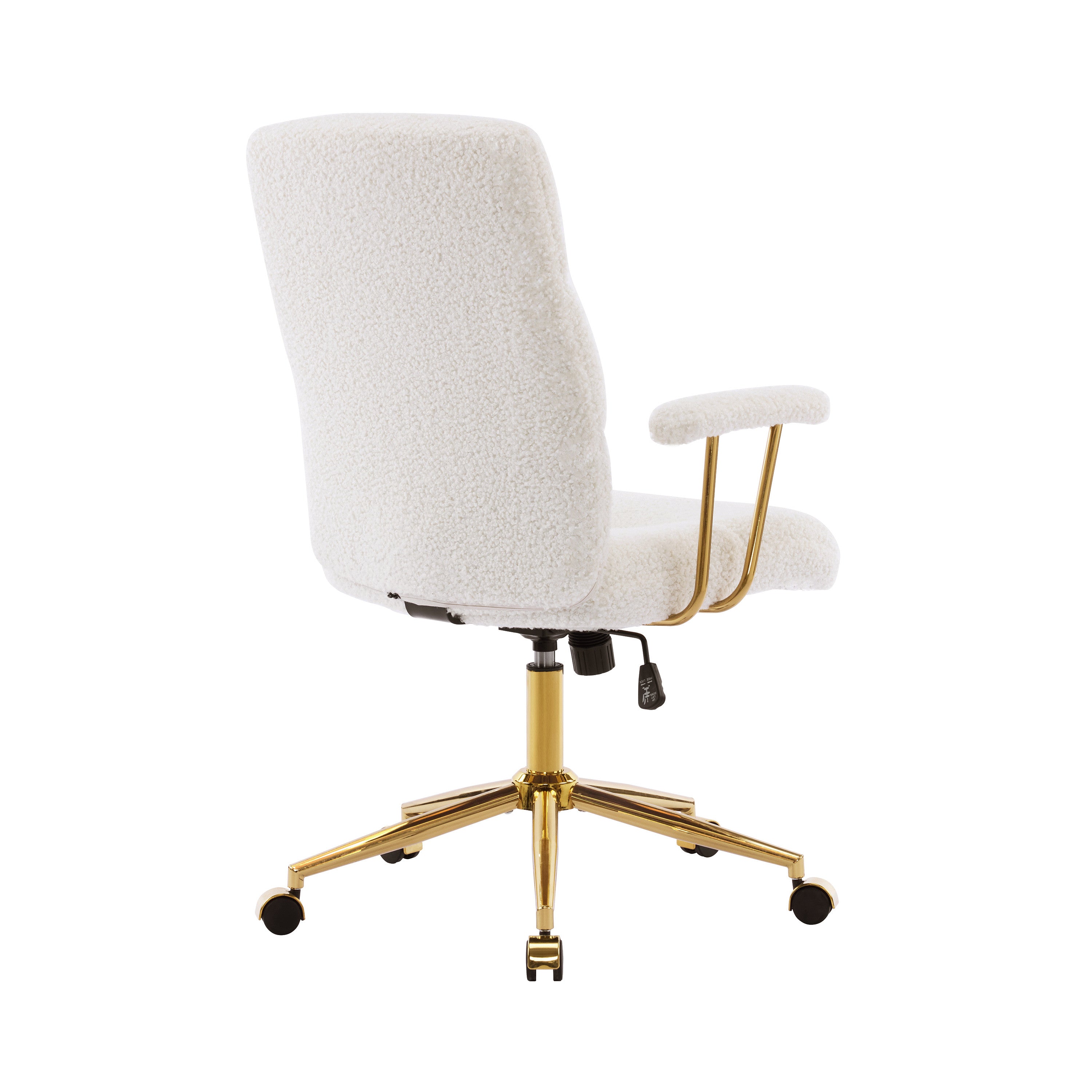 White And Gold Boucle Swivel Rolling Executive Office Chair