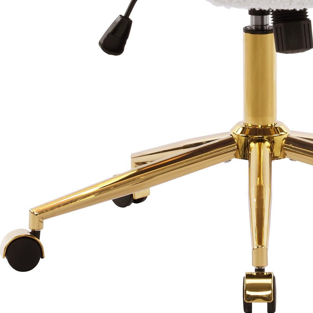 White And Gold Boucle Swivel Rolling Executive Office Chair